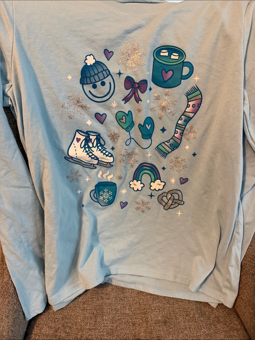 The Children's Place Light Blue Long Sleeve Winter Graphic Tee